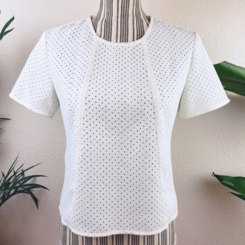 As By Df Blouse Top Designer Perforated Scuba Crop Off-White Size S Minimalist